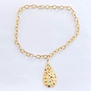 Sarah Coventry Sultana Gold Necklace with Colorful Teardrop Pendant
